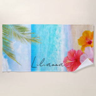 Personalised Beach w/ Hibiscus Towel