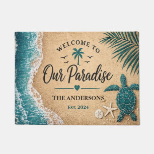 Personalised Beach Welcome Mat Turtle Coastal