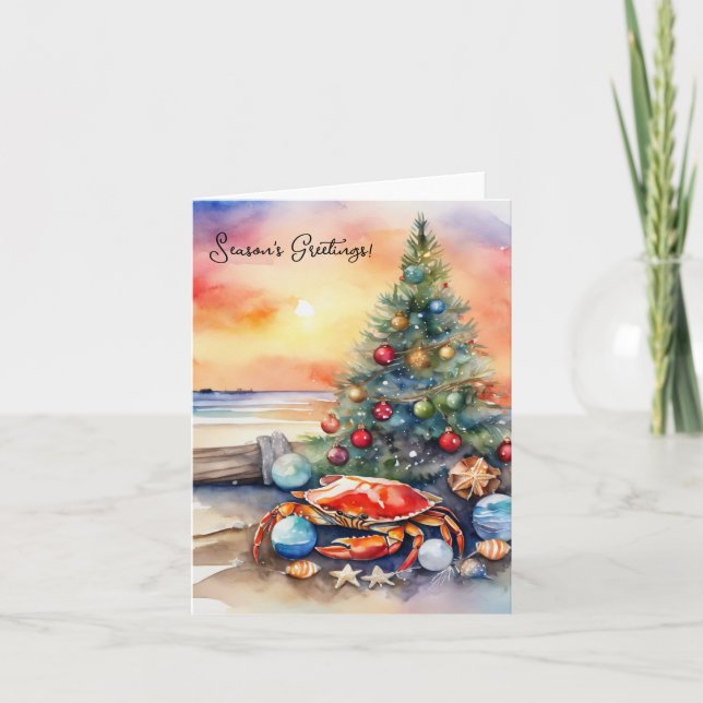 Personalised Beach with Crab Christmas Tree  Holiday Card (Front)