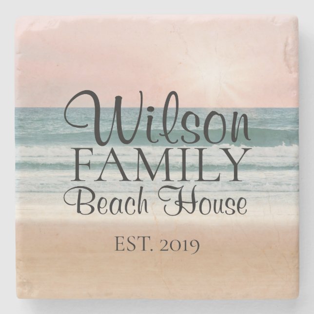 Personalised Beachy Seaside Costers Stone Coaster (Front)