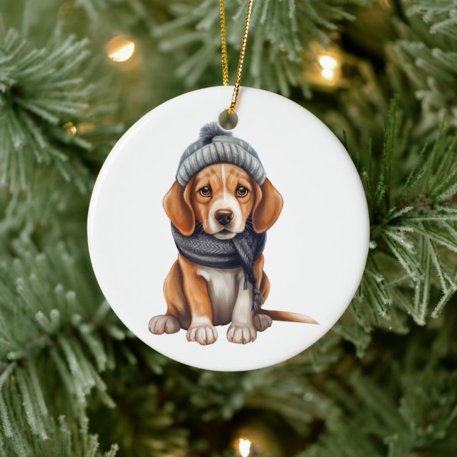 Personalised Beagle Dog Art Ceramic Tree Decoration (Tree)