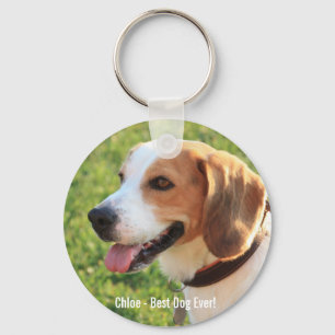 Personalised Beagle Dog Photo and Dog Name Key Ring