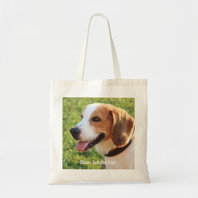 Personalised Beagle Dog Photo and Dog Name Tote Bag (Front)
