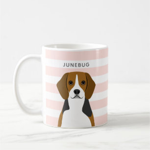 Personalised Beagle Dog Pink Stripe Coffee Mug