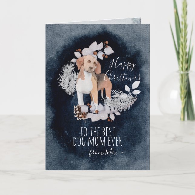 Personalised Beagle Mum Watercolor Christmas  Holiday Card (Front)