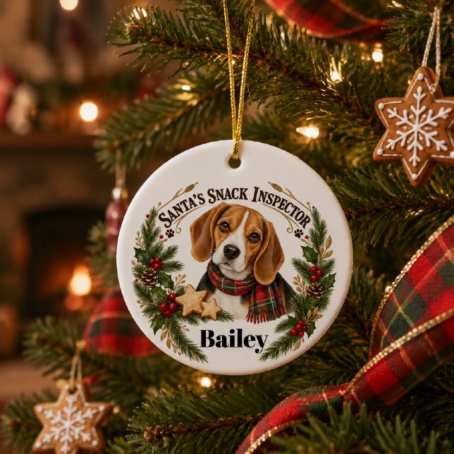 Personalised Beagle Santa’s Snack Inspector  Ceramic Tree Decoration (Creator Uploaded)