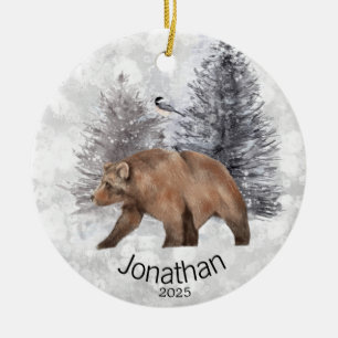 Personalised Bear Bird Winter Cabin       Ceramic Tree Decoration