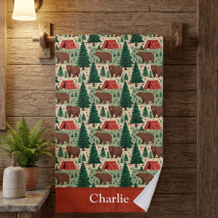 Personalised Bear Camping Kids Beach Towel