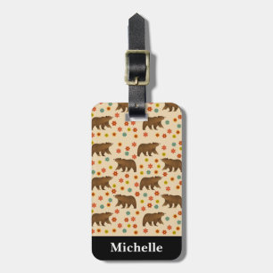Personalised Bear Floral Pattern Luggage Tag