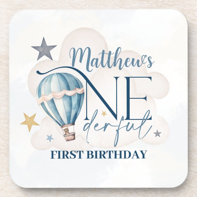 Personalised Bear in a Balloon Coasters (Front)