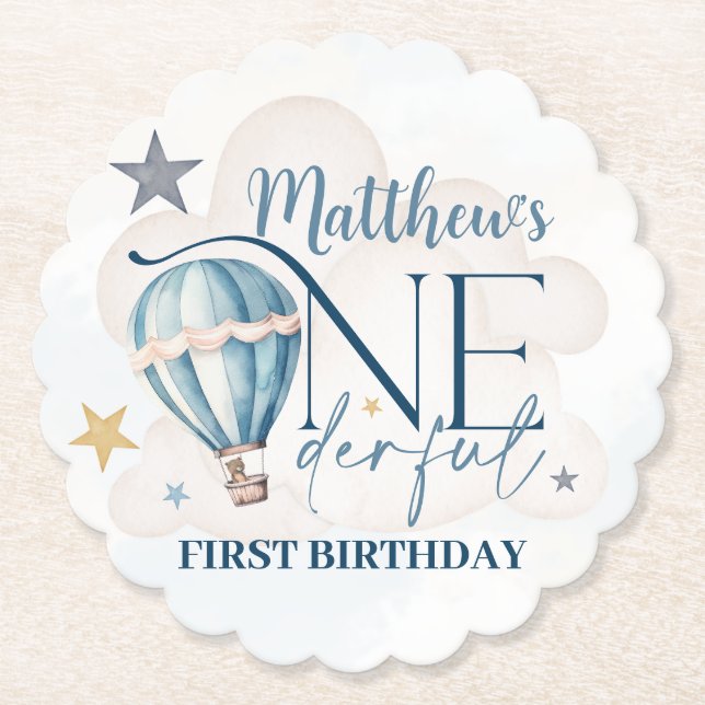 Personalised Bear in a Balloon Paper Coasters (Front)