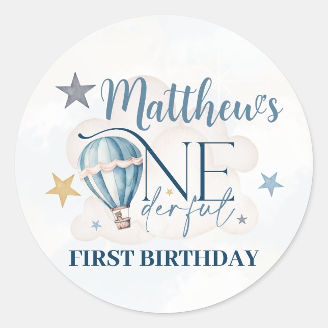 Personalised Bear in a Balloon Round Stickers (Front)