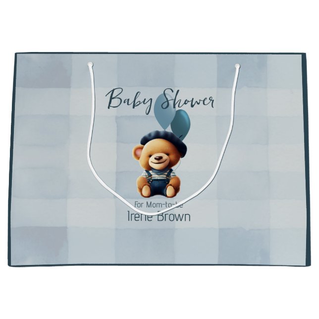 Personalised Bear Jean Baby Shower Gift Bag (Front)