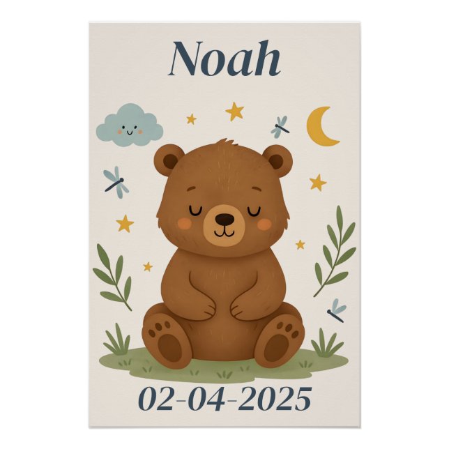  Personalised Bear Poster for Kids  (Front)