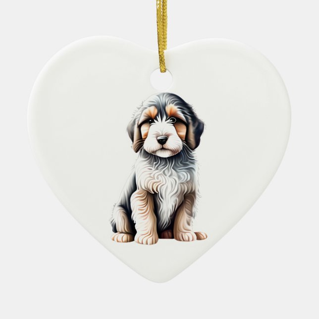 Personalised Bearded Collie Puppy Ceramic Tree Decoration (Front)