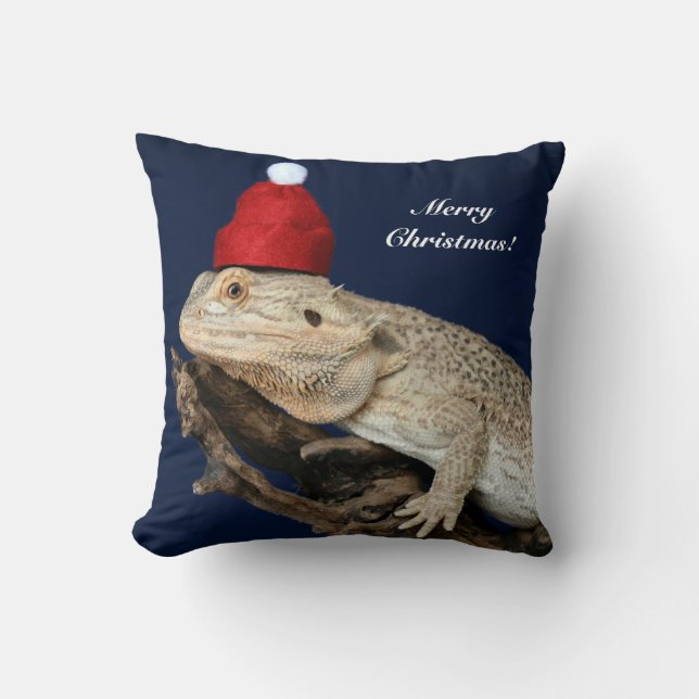 Personalised Bearded Dragon Lizard - Santa Hat Cushion (Front)