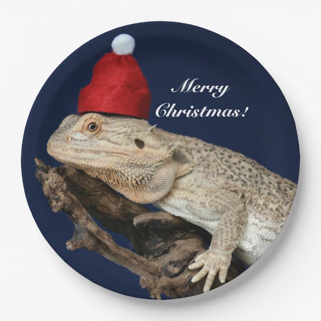 Personalised Bearded Dragon Lizard - Santa Hat Paper Plate (Front)