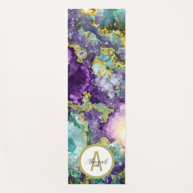 Personalised Beautiful Amethyst Crystal Geode Yoga Mat (Front)