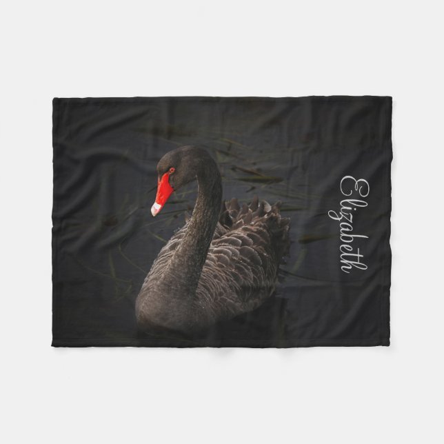 Personalised Beautiful Black Swan Fleece Blanket (Front (Horizontal))