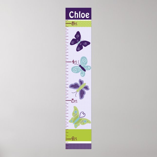 Personalised Beautiful Butterflies Growth Chart (Front)