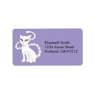 Personalised Beautiful Cartoon White Cat Label