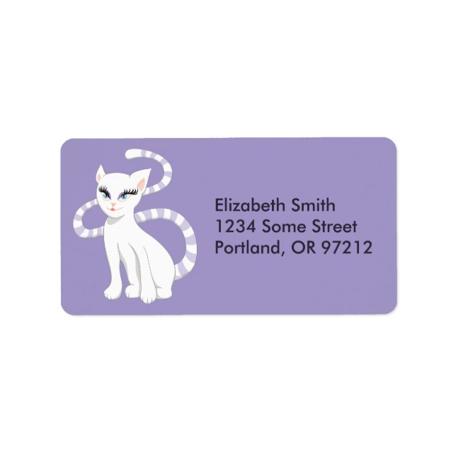 Personalised Beautiful Cartoon White Cat Label (Front)