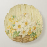 Personalised beautiful colourful daffodils round cushion<br><div class="desc">Personalised beautiful colourful daffodils are great gift for the newlyweds happiest day ever. Fill in your name and initial at the prompt to personalise and customise anyway you like.</div>