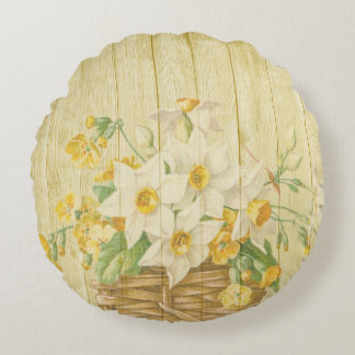 Personalised beautiful colourful daffodils round cushion