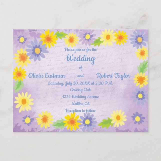 Personalised beautiful colourful daisies wedding postcard (Front)