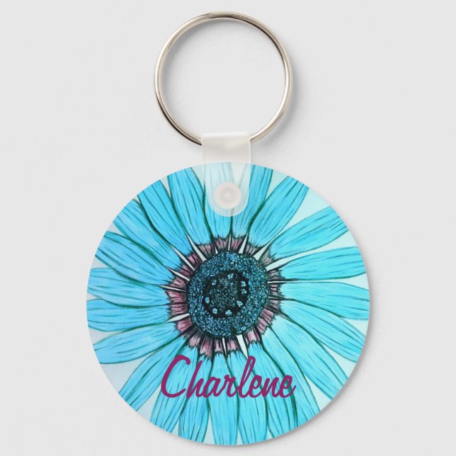 Personalised Beautiful Flower Key Ring (Front)