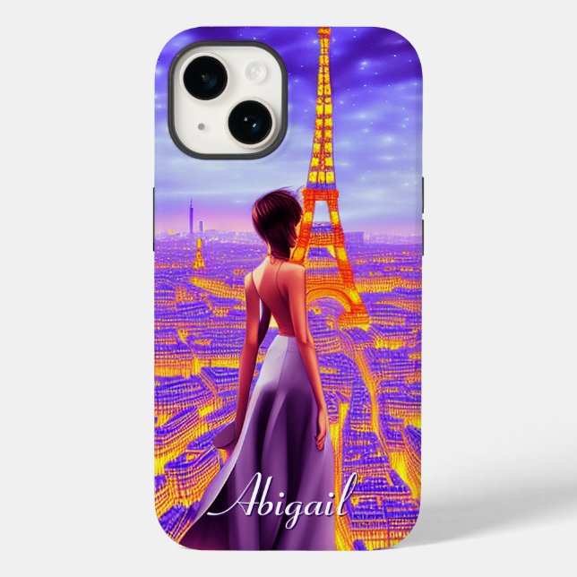 Personalised Beautiful Girl Eiffel Tower Paris Case-Mate iPhone Case (Back)