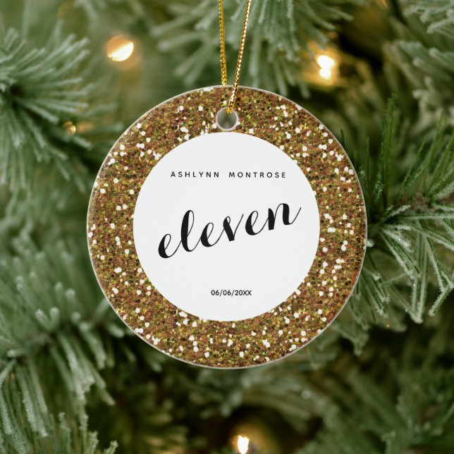 Personalised Beautiful Gold Glitter Eleven Ceramic Tree Decoration (Tree)