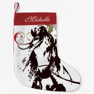 Personalised Beautiful Horse and Holly Holiday Small Christmas Stocking