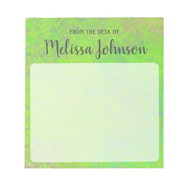 Personalised Beautiful Lime Green Marbled Art Notepad (Front)