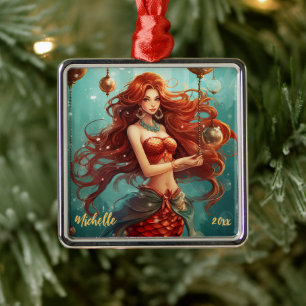 Personalised Beautiful Mermaid Christmas Metal Tree Decoration