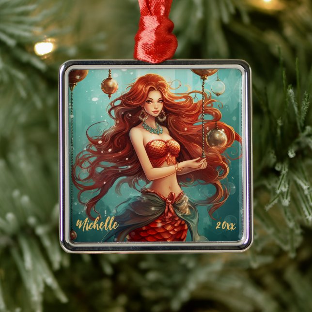 Personalised Beautiful Mermaid Christmas Metal Tree Decoration (Tree)