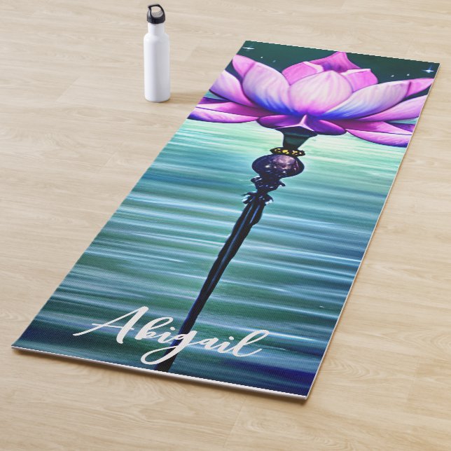 Personalised Beautiful Moonlit Pink Lotus Flower Yoga Mat (In Situ)