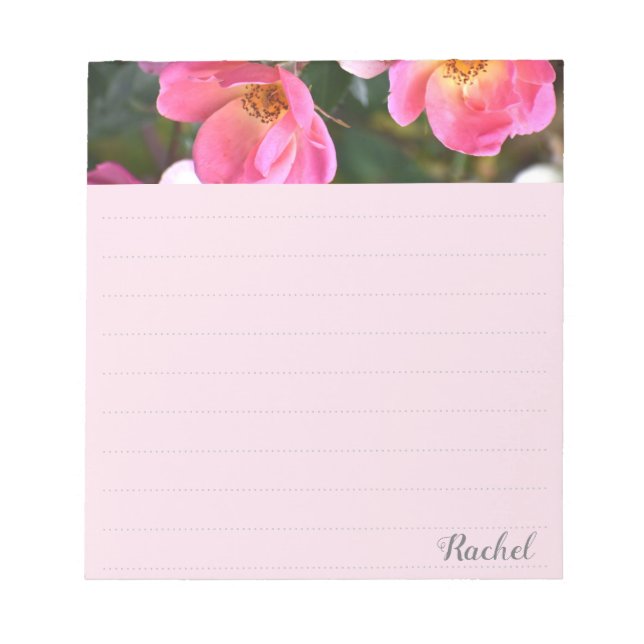 Personalised Beautiful Pink Flowers Lined Notepad (Front)