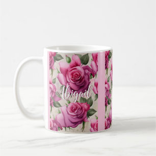 Personalised Beautiful Pink Roses Floral Flowers Coffee Mug