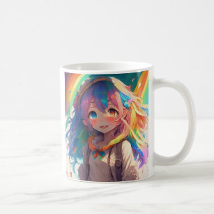 Personalised Beautiful Rainbow Anime Girl Coffee Mug