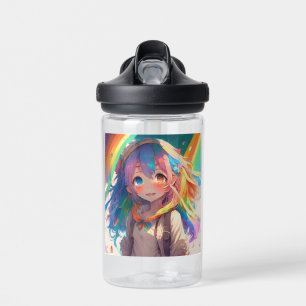 Personalised Beautiful Rainbow Anime Girl Water Bottle