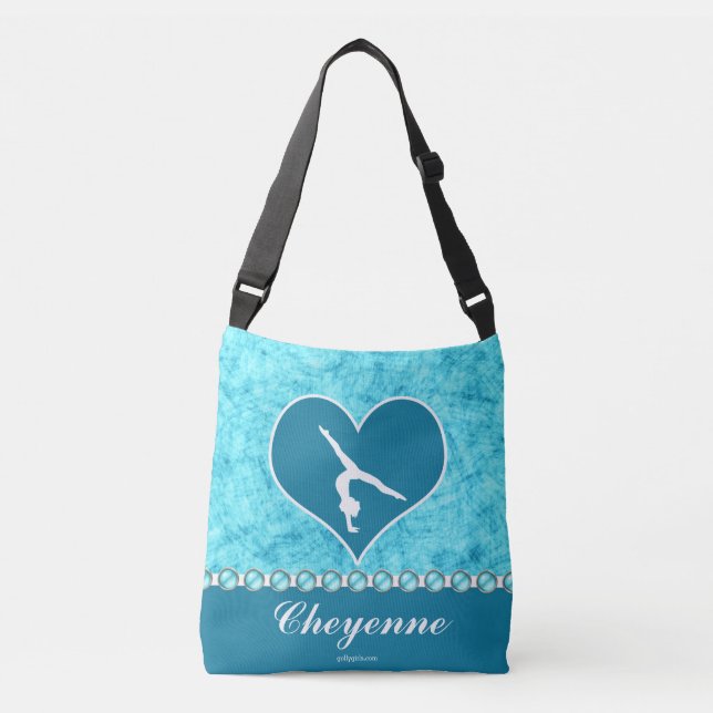 Personalised Beautiful Turquoise Gymnastics Crossbody Bag (Front)