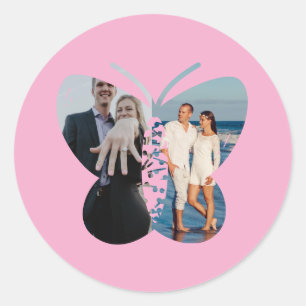 Personalised Beautiful Two Photo Butterfly Custom Classic Round Sticker