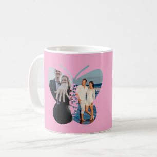 Personalised Beautiful Two Photo Butterfly Custom Coffee Mug