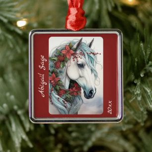Personalised Beautiful White Horse Christmas Metal Tree Decoration