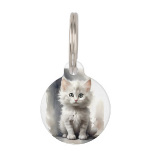 Personalised Beautiful White Kitten Portrait Pose Pet Tag