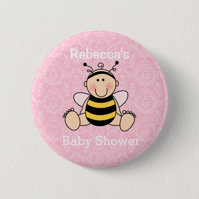 Personalised Bee Baby Shower Button (Front)