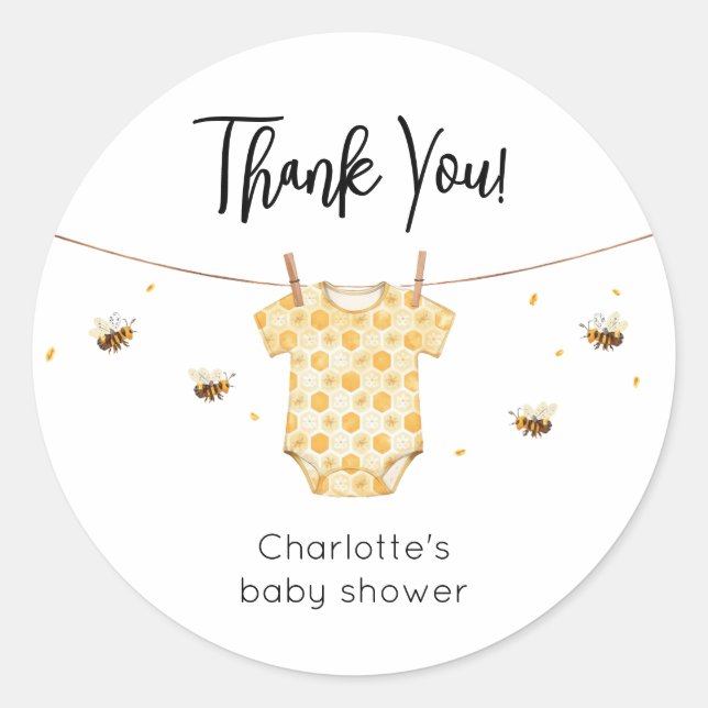 Personalised Bee Baby Shower Classic Round Sticker (Front)