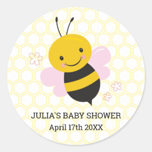 Personalised Bee Baby Shower Stickers – Baby Girl