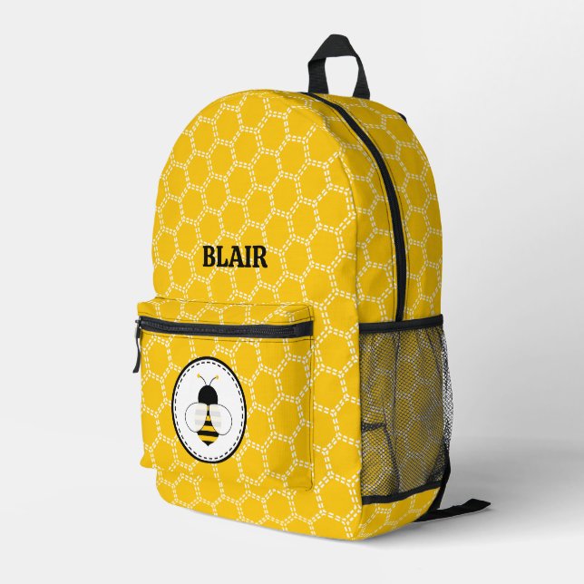 Personalised Bee Beehive Print Cut Sew Backpack (Back Corner Right)